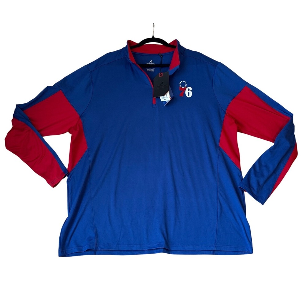 Antigua Philadelphia 76ers Pullover Mens Blue Red Quarter Zip NWT SIZE 2XL